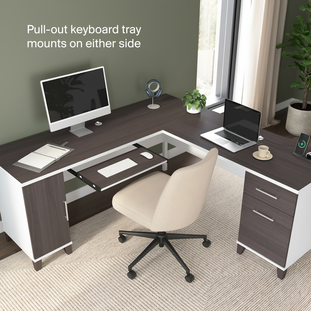 Shop Bush Home Somerset 72W L Shaped Desk with Storage, Image 06, WC81010K, #color_storm gray/white