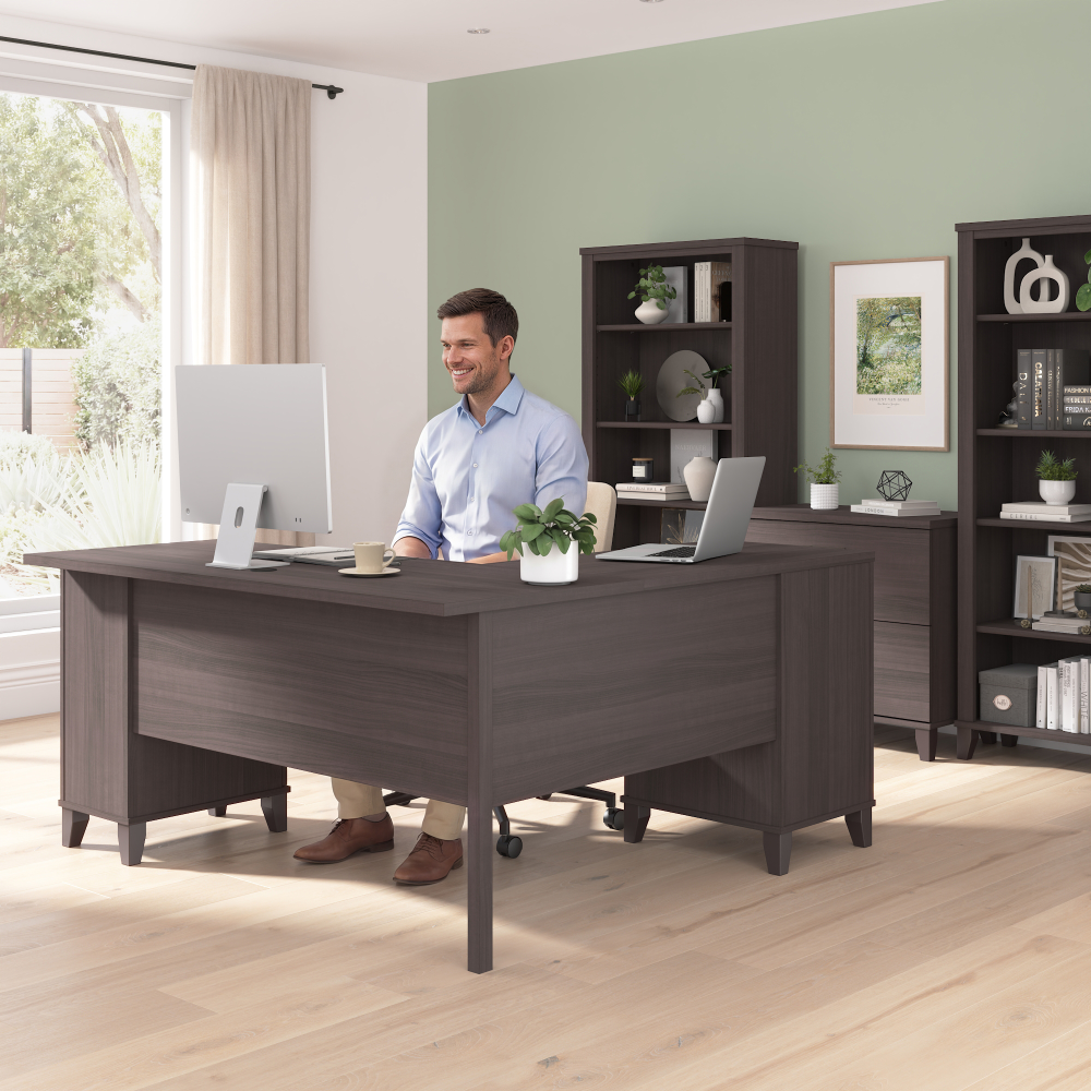 Shop Bush Home Somerset 60W L Shaped Desk with Storage, Image 03, WC81530K, #color_storm gray