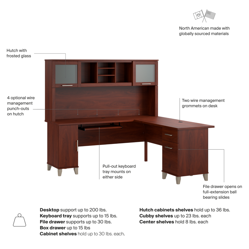 Shop Bush Home Somerset 72W L Shaped Desk with Hutch, Image 07, SET001HC, #color_hansen cherry