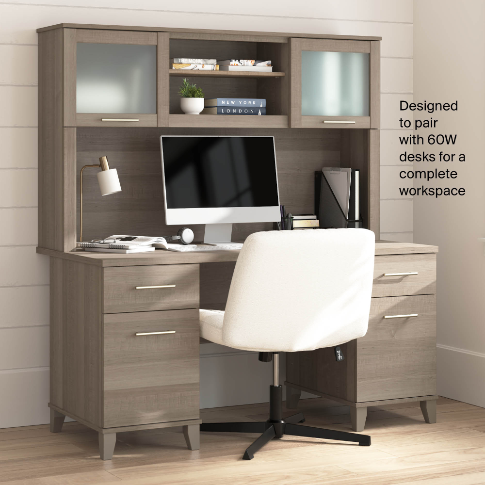 Shop Bush Home Somerset 60W Desk Hutch, Image 05, WC81631, #color_ash gray