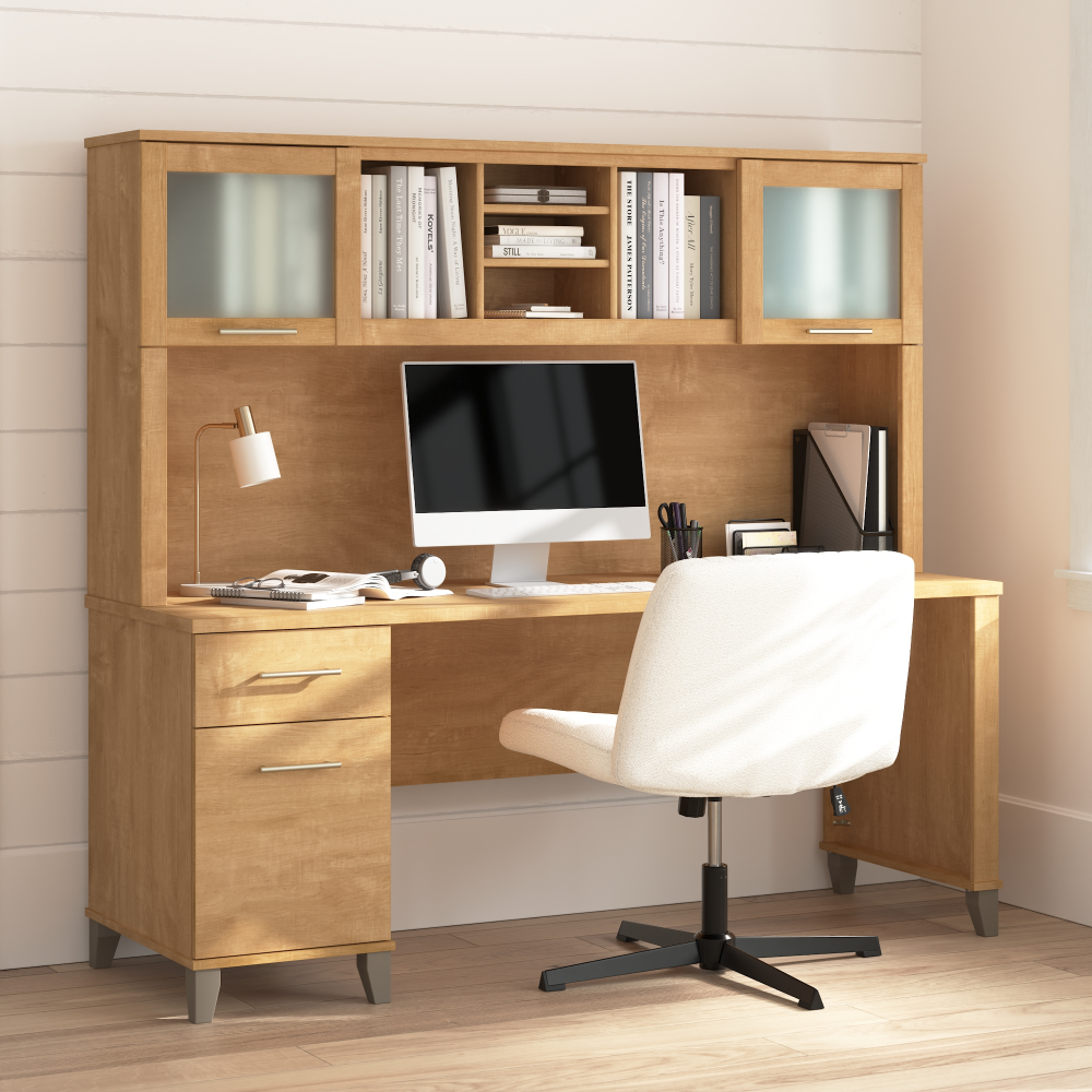 Shop Bush Home Somerset 72W Office Desk with Drawers and Hutch, Image 01, SET018MC, #color_maple cross