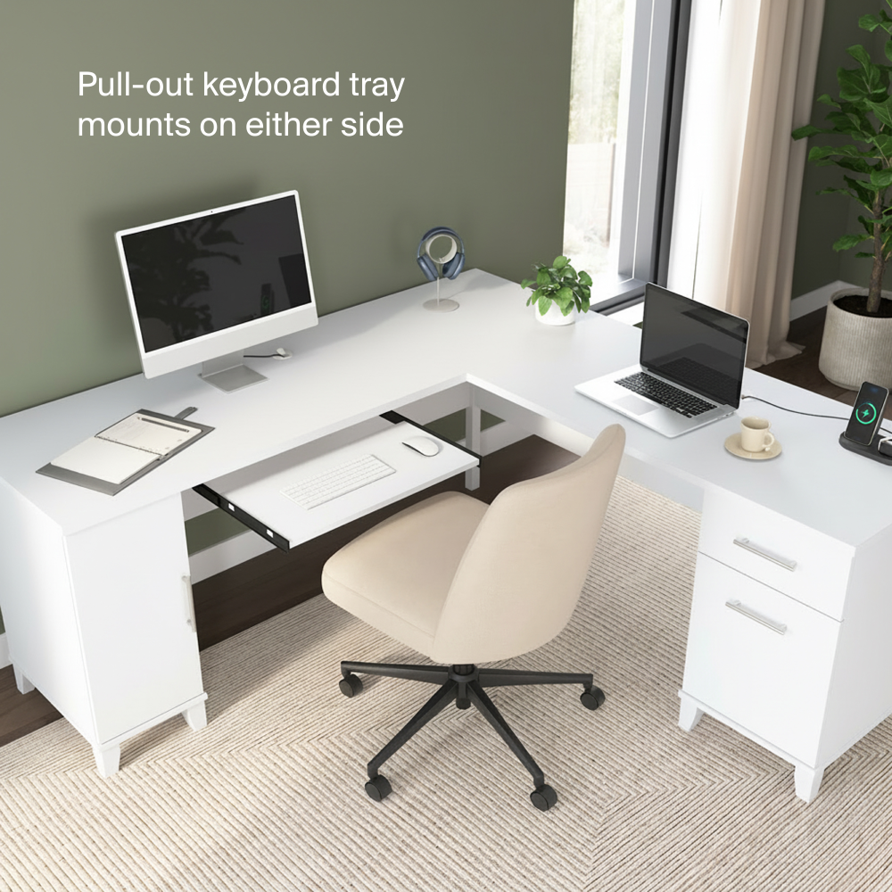 Shop Bush Home Somerset 72W L Shaped Desk with Storage, Image 06, WC81910K, #color_white