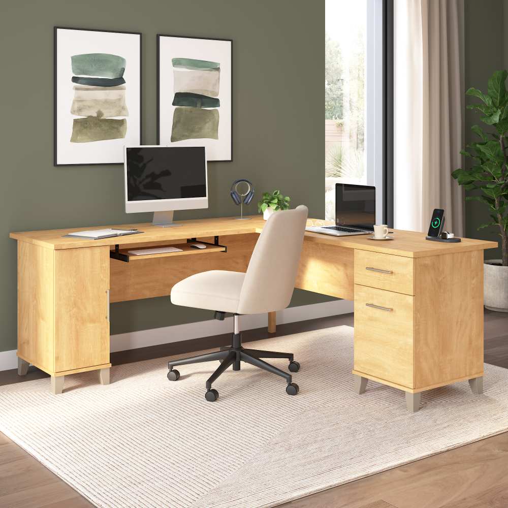 Shop Bush Home Somerset 72W L Shaped Desk with Storage, Image 01, WC81410K, #color_maple cross