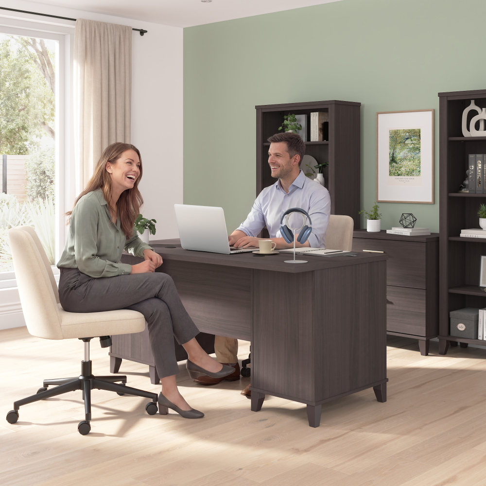 Shop Bush Home Somerset 60W Office Desk with Drawers, Image 03, WC81528K, #color_storm gray