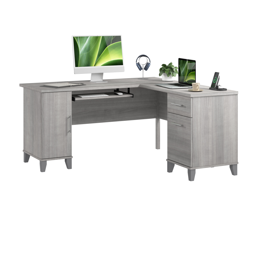 Shop Bush Home Somerset 60W L Shaped Desk with Storage, Image 02, WC81230K, #color_platinum gray