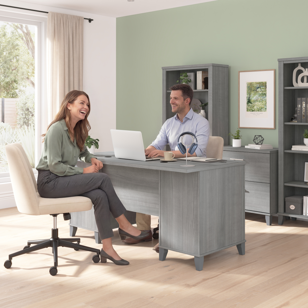 Shop Bush Home Somerset 60W Office Desk with Drawers, Image 03, WC81228K, #color_platinum gray
