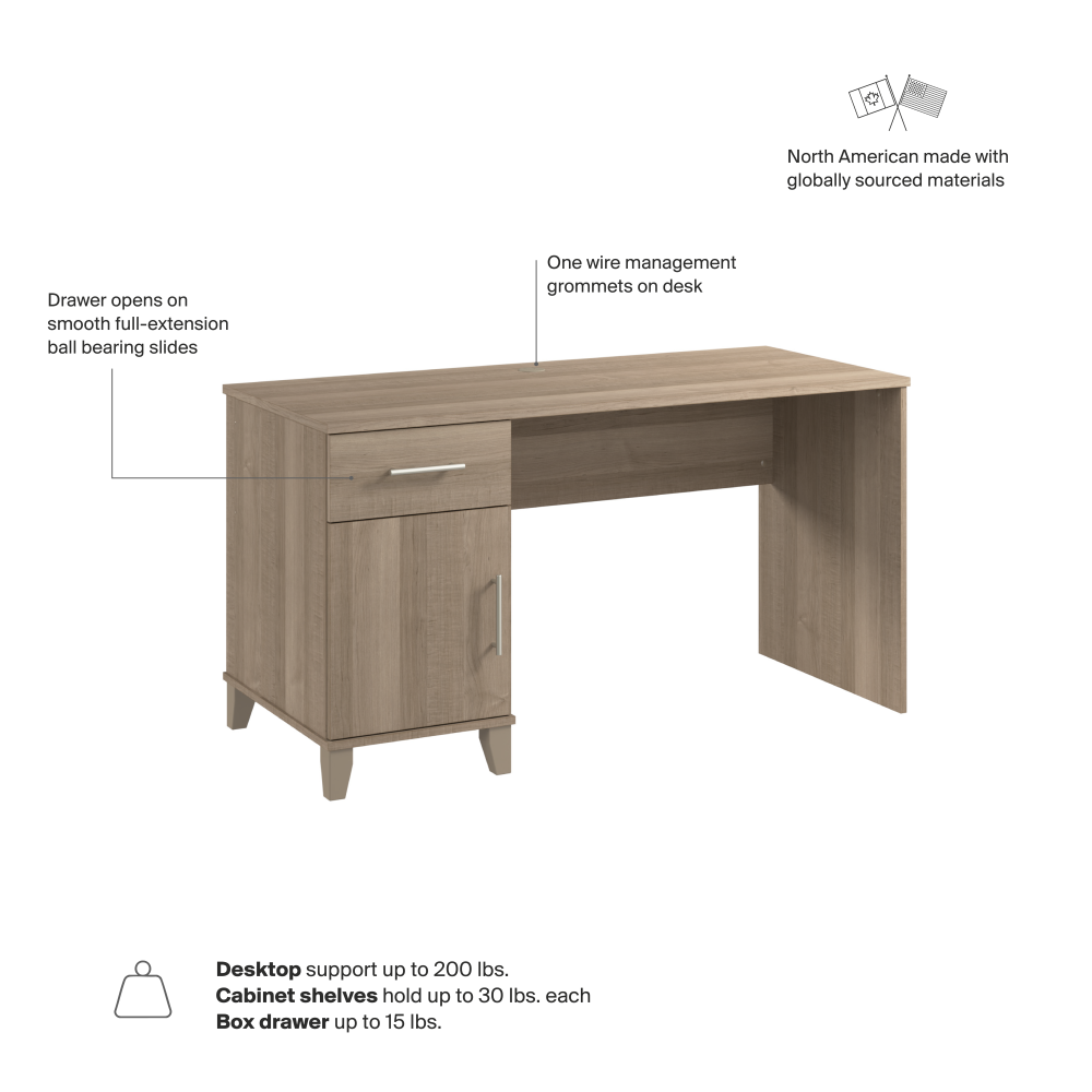 Shop Bush Home Somerset 54W Office Desk with Drawer and Storage Cabinet, Image 07, WC81654, #color_ash gray