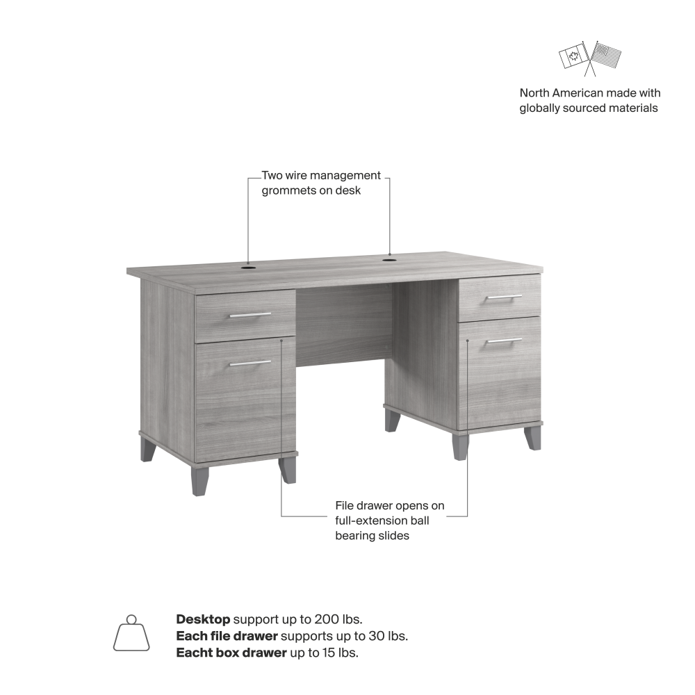 Shop Bush Home Somerset 60W Office Desk with Drawers, Image 06, WC81228K, #color_platinum gray
