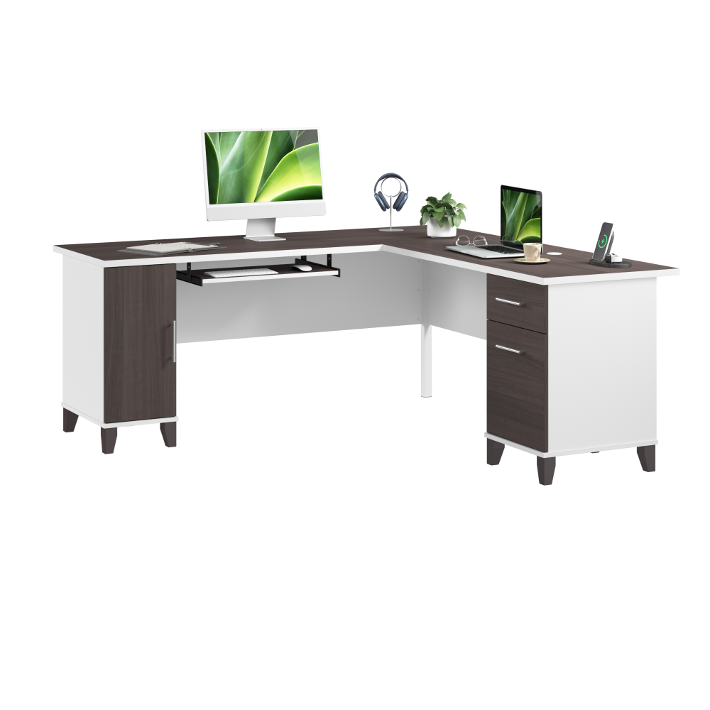 Shop Bush Home Somerset 72W L Shaped Desk with Storage, Image 02, WC81010K, #color_storm gray/white