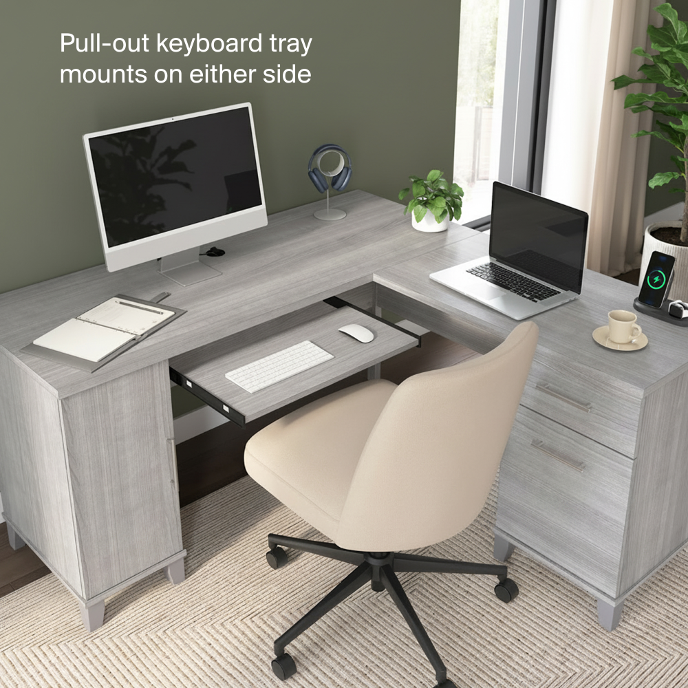 Shop Bush Home Somerset 60W L Shaped Desk with Storage, Image 06, WC81230K, #color_platinum gray