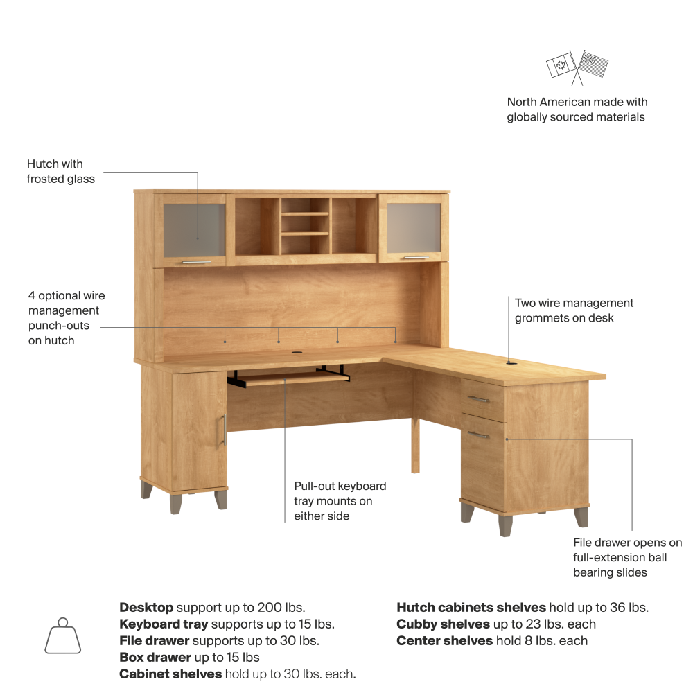 Shop Bush Home Somerset 72W L Shaped Desk with Hutch, Image 07, SET001MC, #color_maple cross