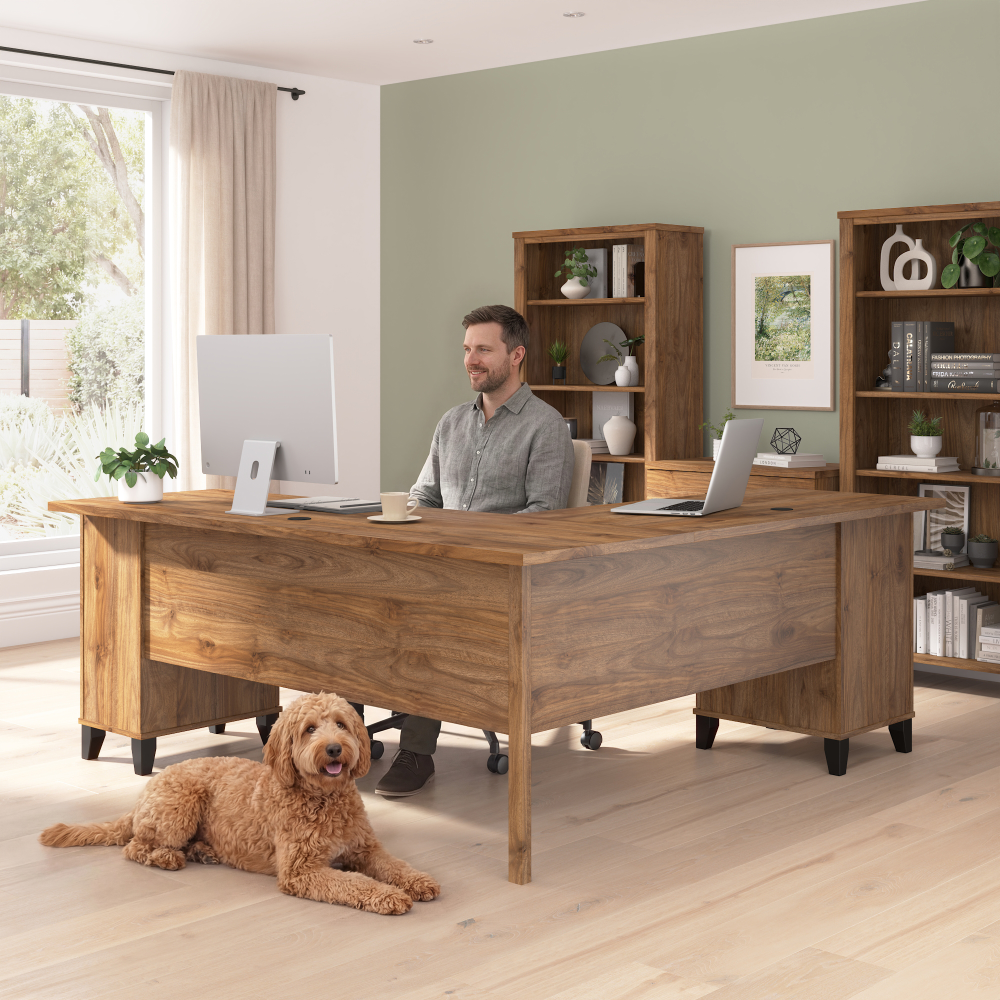 Shop Bush Home Somerset 72W L Shaped Desk with Storage, Image 03, WC81310K, #color_fresh walnut