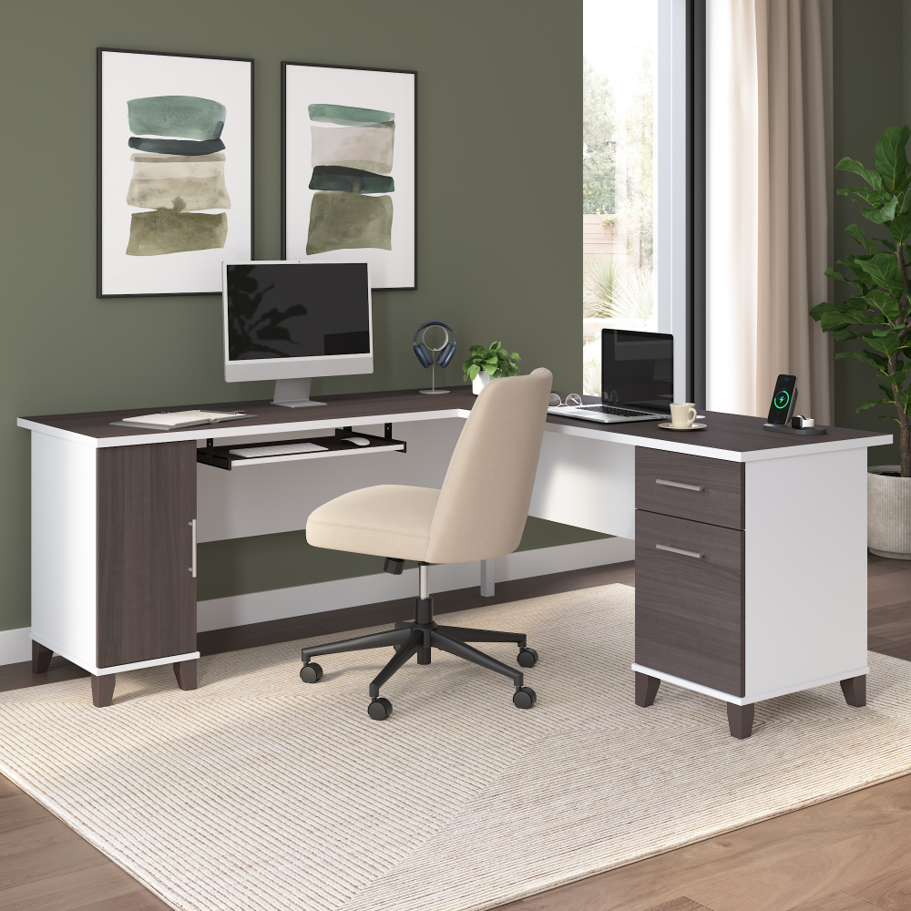 Shop Bush Home Somerset 72W L Shaped Desk with Storage, Image 01, WC81010K, #color_storm gray/white
