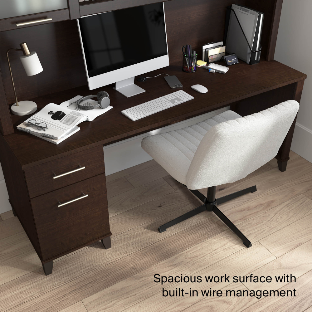 Shop Bush Home Somerset 72W Office Desk with Drawers and Hutch, Image 06, SET018MR, #color_mocha cherry