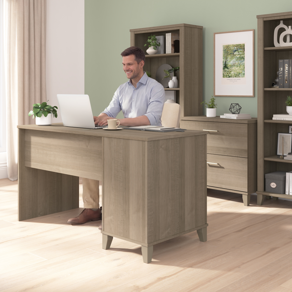 Shop Bush Home Somerset 54W Office Desk with Drawer and Storage Cabinet, Image 03, WC81654, #color_ash gray