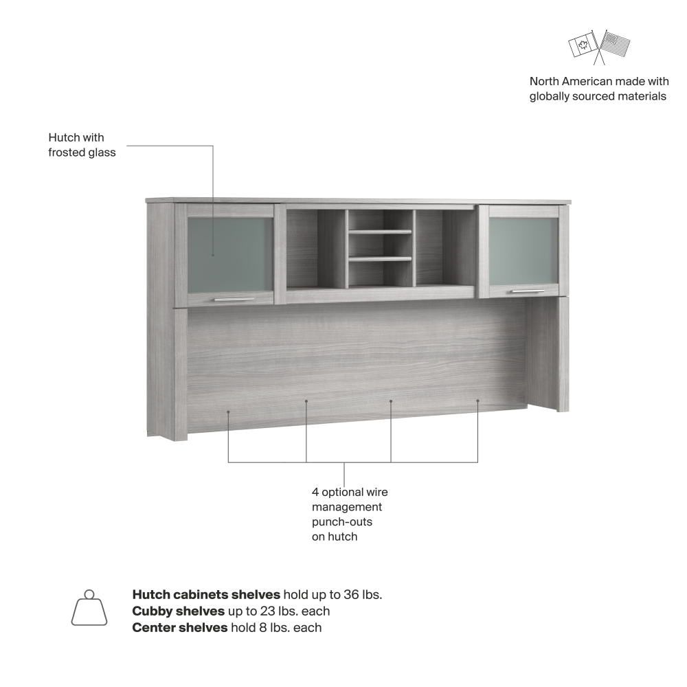 Shop Bush Home Somerset 72W Desk Hutch, Image 07, WC81211, #color_platinum gray