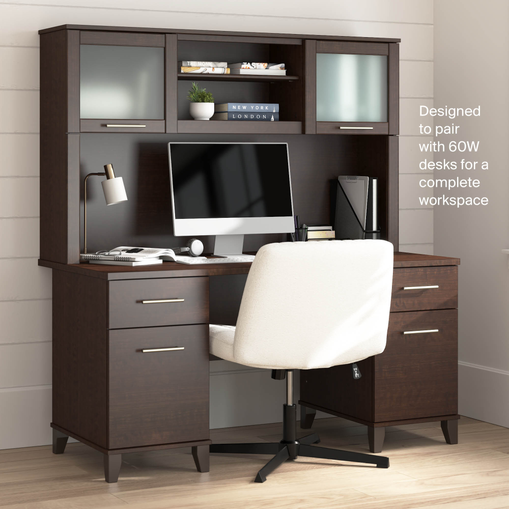 Shop Bush Home Somerset 60W Desk Hutch, Image 05, WC81831, #color_mocha cherry