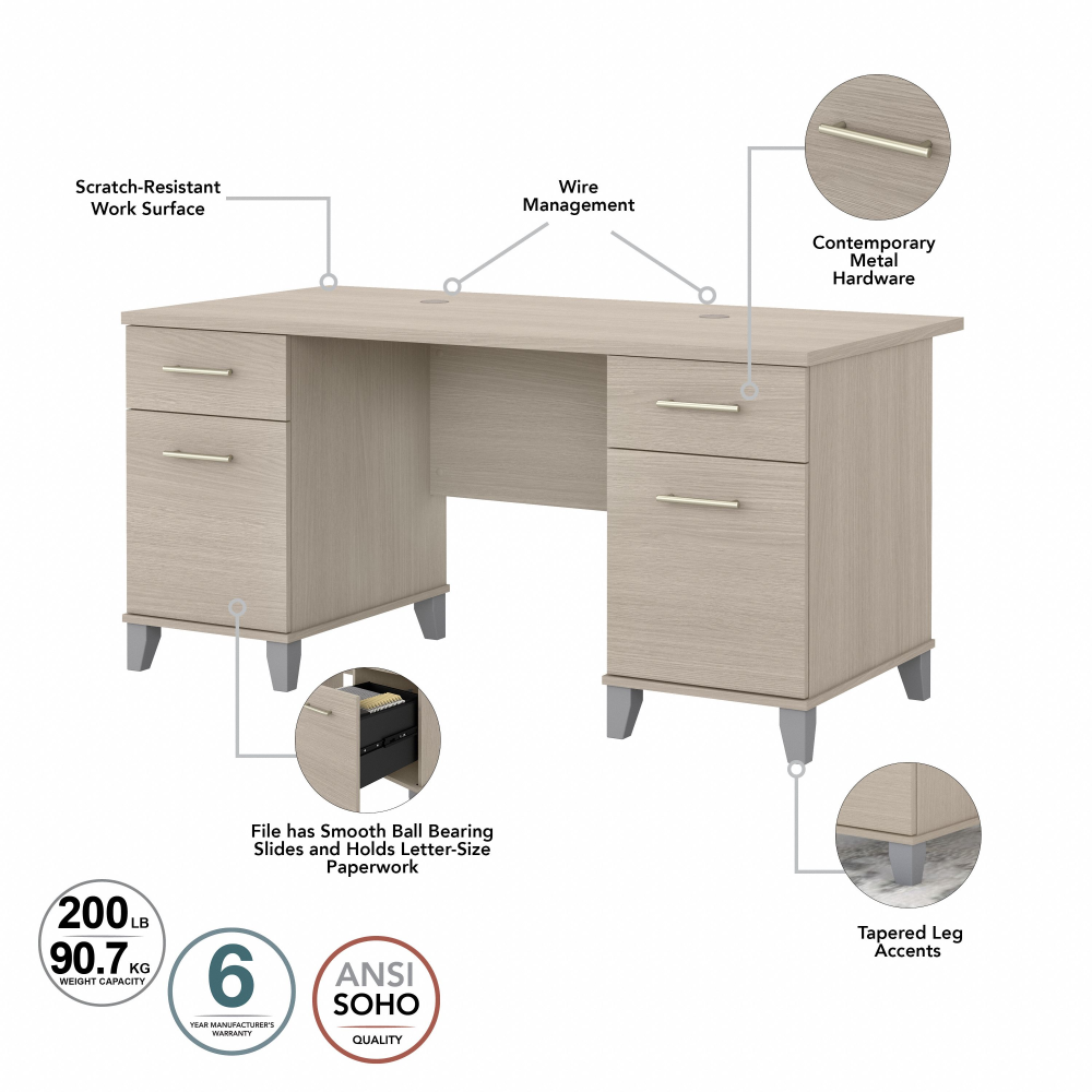 Shop Bush Furniture Somerset 60W Office Desk with Drawers, Image 07, WC81128K, #color_sand oak