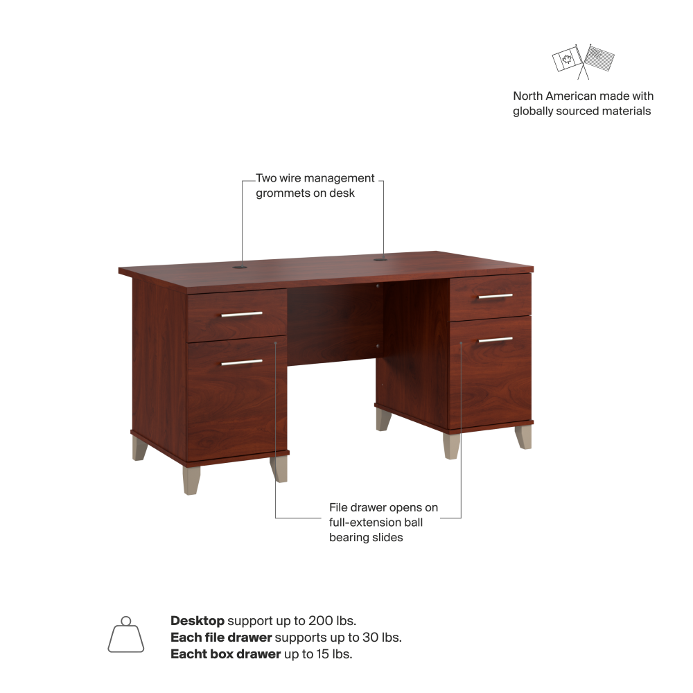Shop Bush Home Somerset 60W Office Desk with Drawers, Image 06, WC81728K, #color_hansen cherry