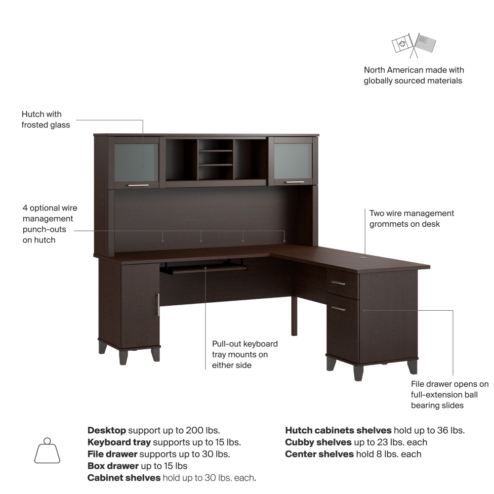 Shop Bush Home Somerset 72W L Shaped Desk with Hutch, Image 07, SET001MR, #color_mocha cherry