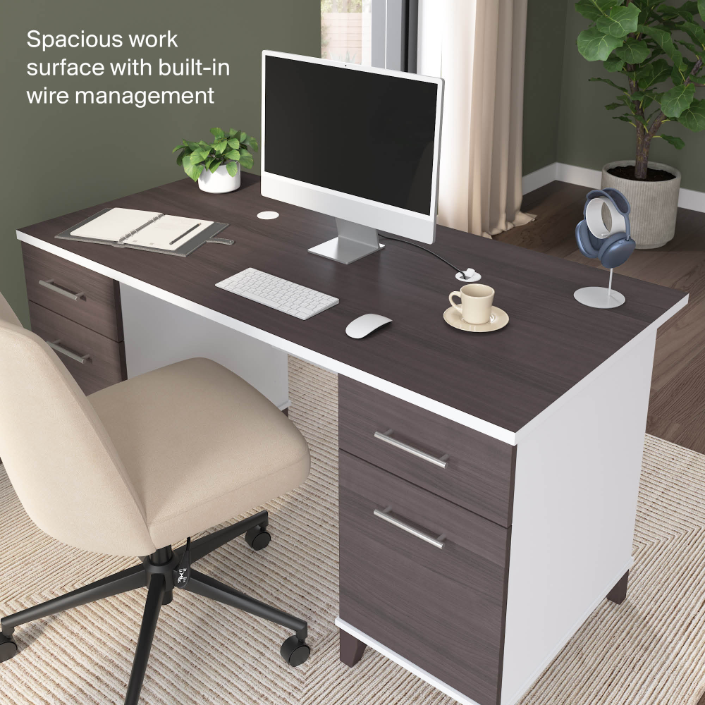 Shop Bush Home Somerset 60W Office Desk with Drawers, Image 05, WC81028K, #color_storm gray/white