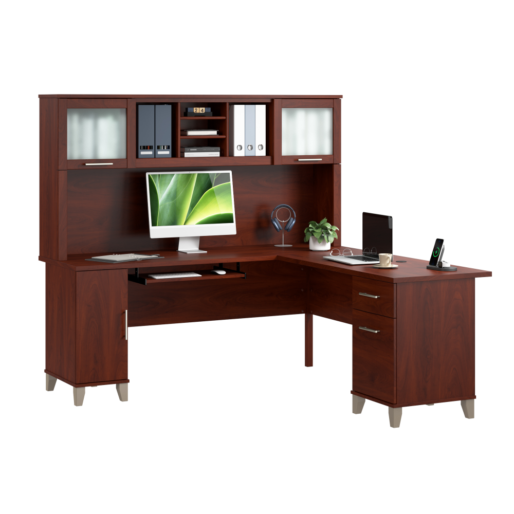 Shop Bush Home Somerset 72W L Shaped Desk with Hutch, Image 02, SET001HC, #color_hansen cherry