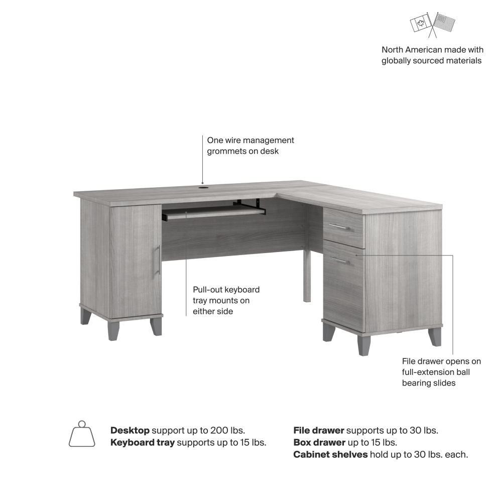 Shop Bush Home Somerset 60W L Shaped Desk with Storage, Image 07, WC81230K, #color_platinum gray