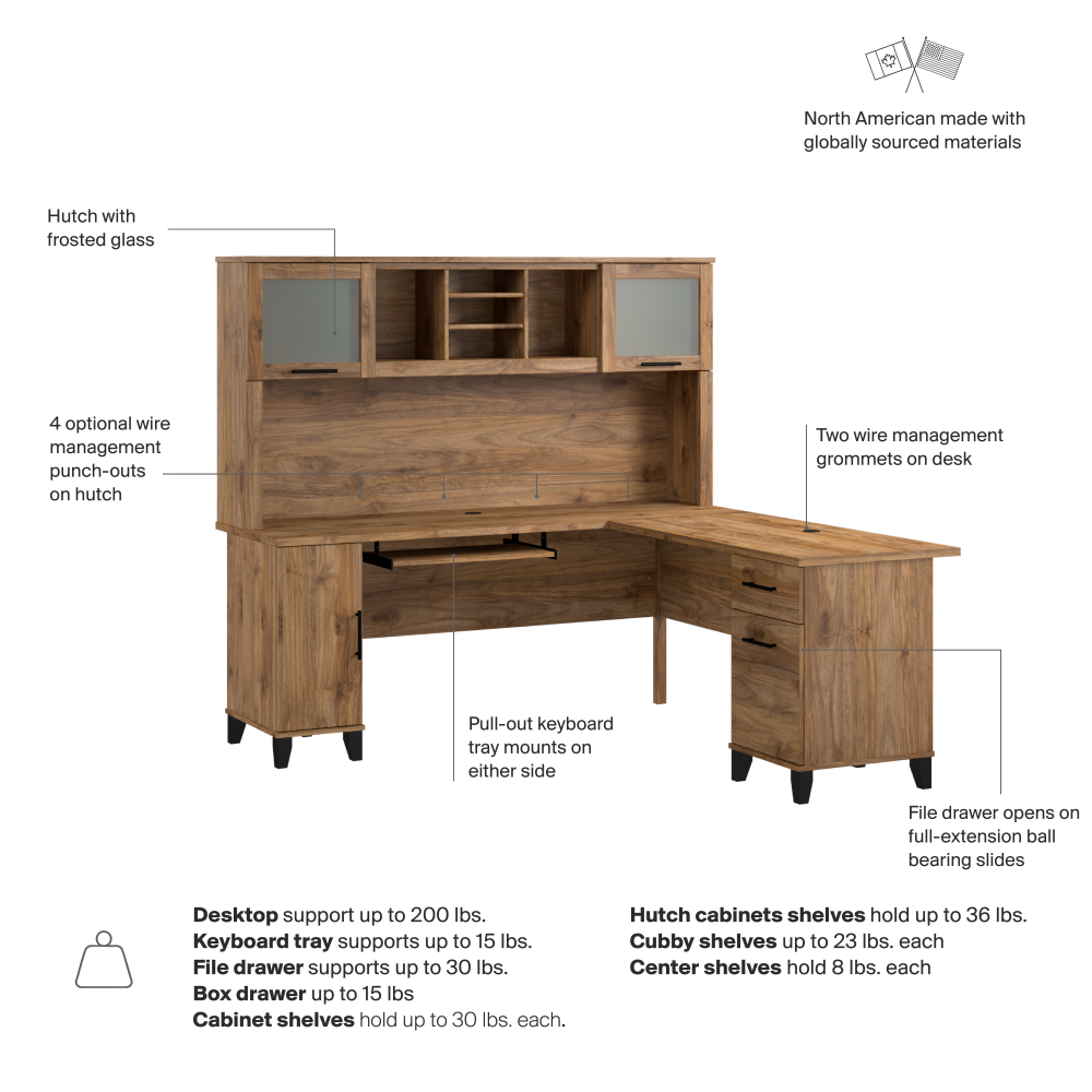Shop Bush Home Somerset 72W L Shaped Desk with Hutch, Image 07, SET001FW, #color_fresh walnut