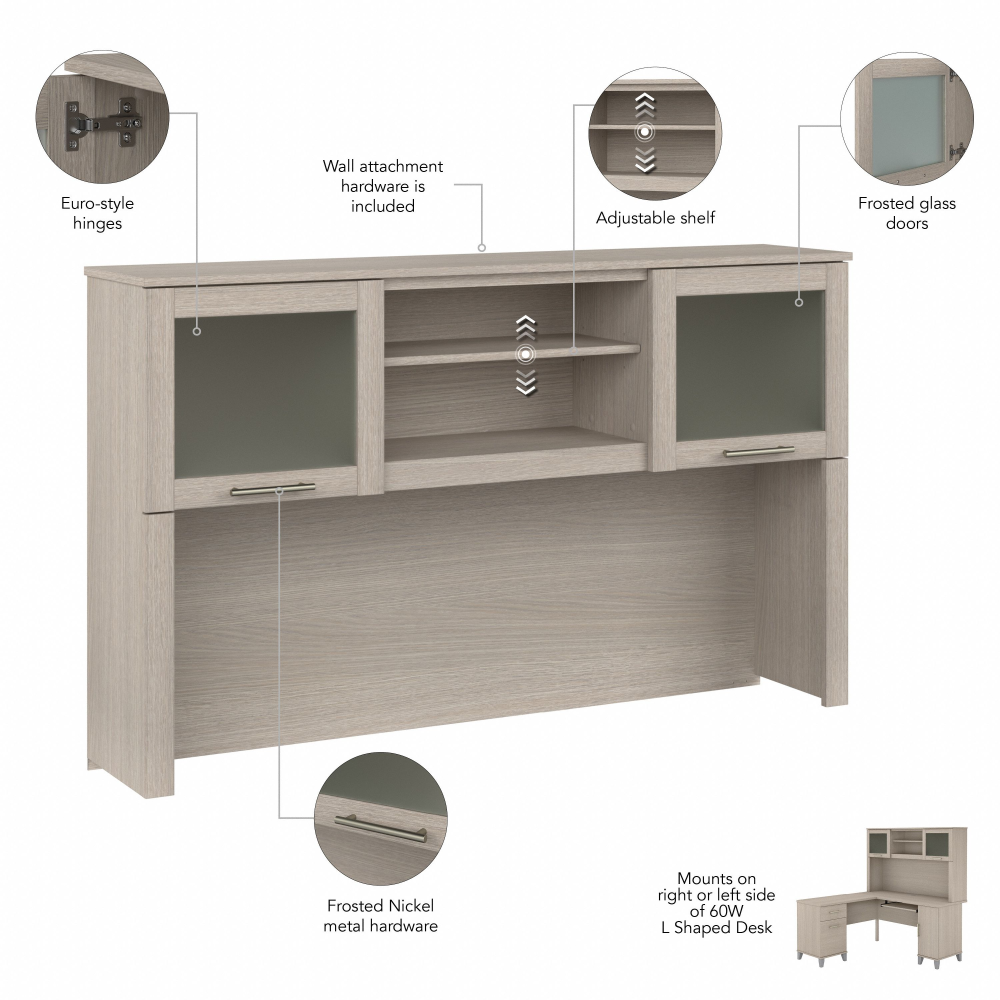 Shop Bush Furniture Somerset 60W Desk Hutch, Image 07, WC81131, #color_sand oak