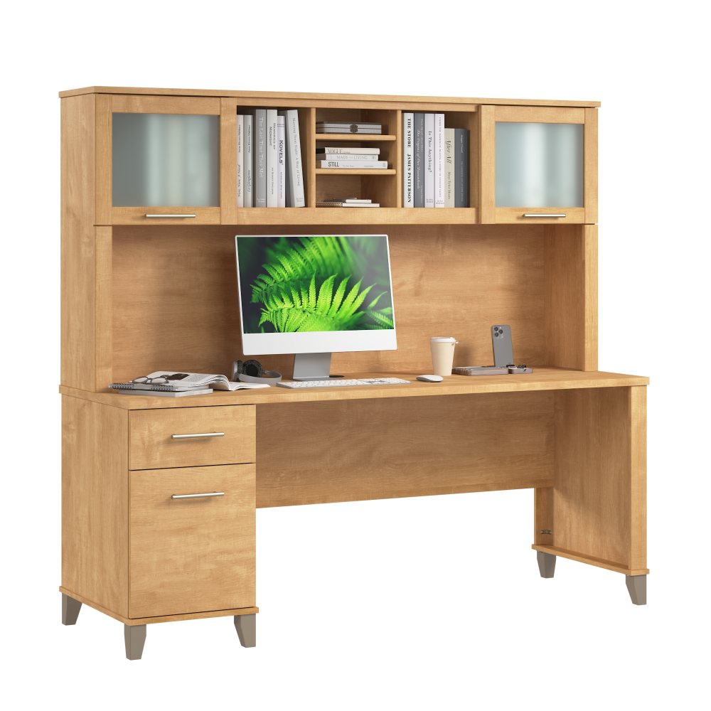 Shop Bush Home Somerset 72W Office Desk with Drawers and Hutch, Image 02, SET018MC, #color_maple cross
