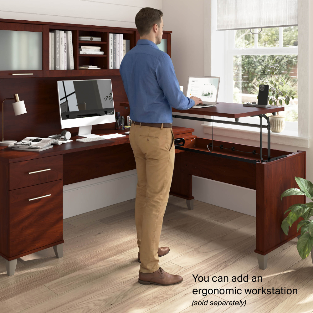 Shop Bush Home Somerset 72W Office Desk with Drawers and Hutch, Image 03, SET018HC, #color_hansen cherry