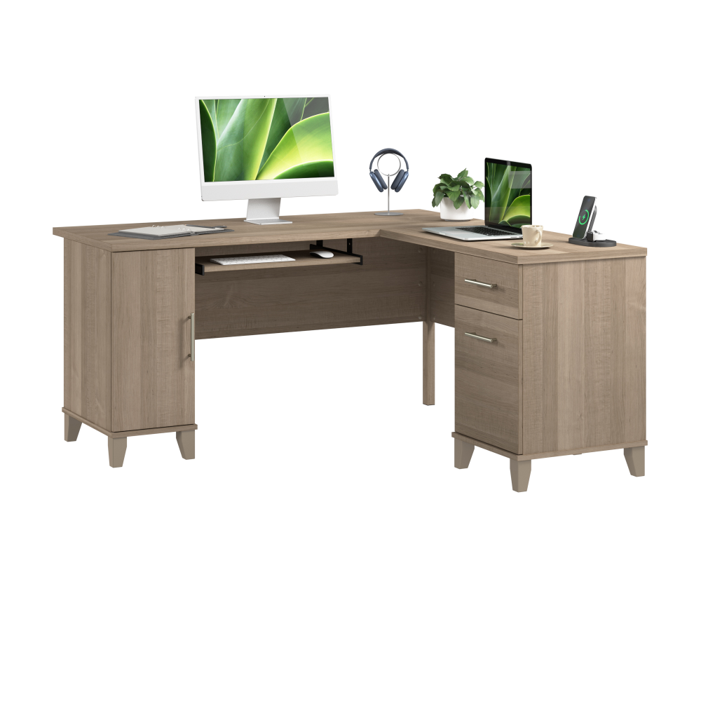 Shop Bush Home Somerset 60W L Shaped Desk with Storage, Image 02, WC81630K, #color_ash gray