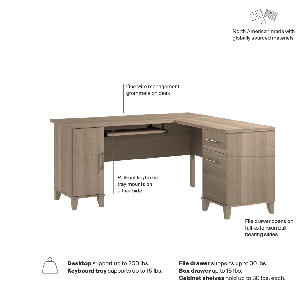 Shop Bush Home Somerset 60W L Shaped Desk with Storage, Image 07, WC81630K, #color_ash gray