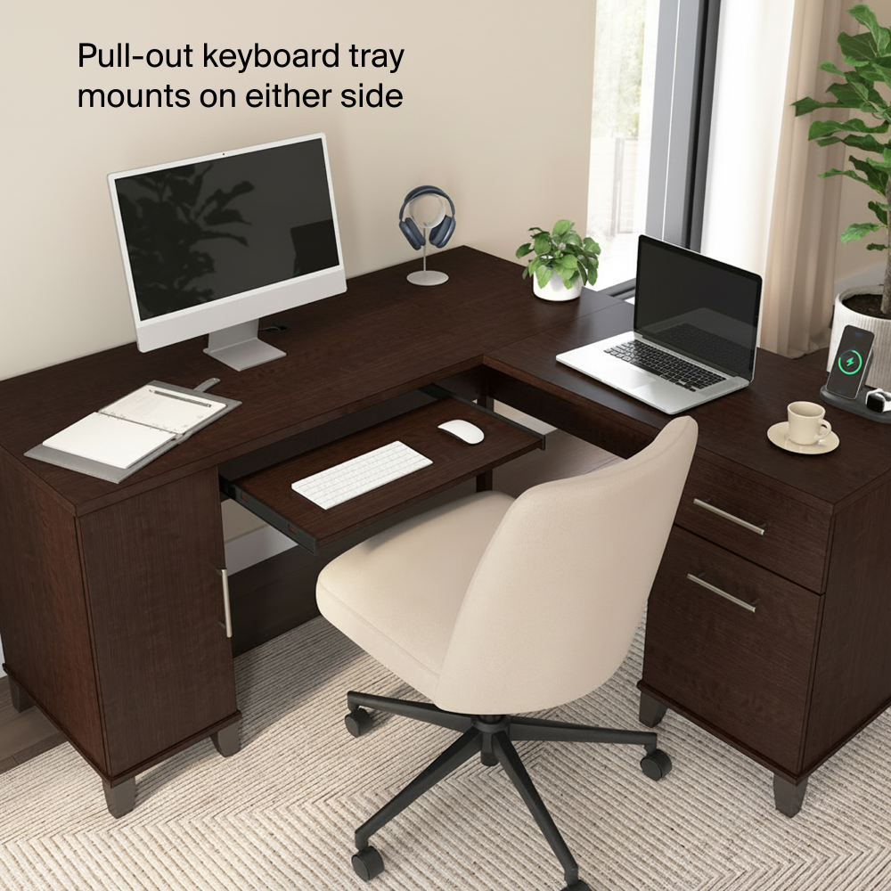 Shop Bush Home Somerset 60W L Shaped Desk with Storage, Image 06, WC81830K, #color_mocha cherry