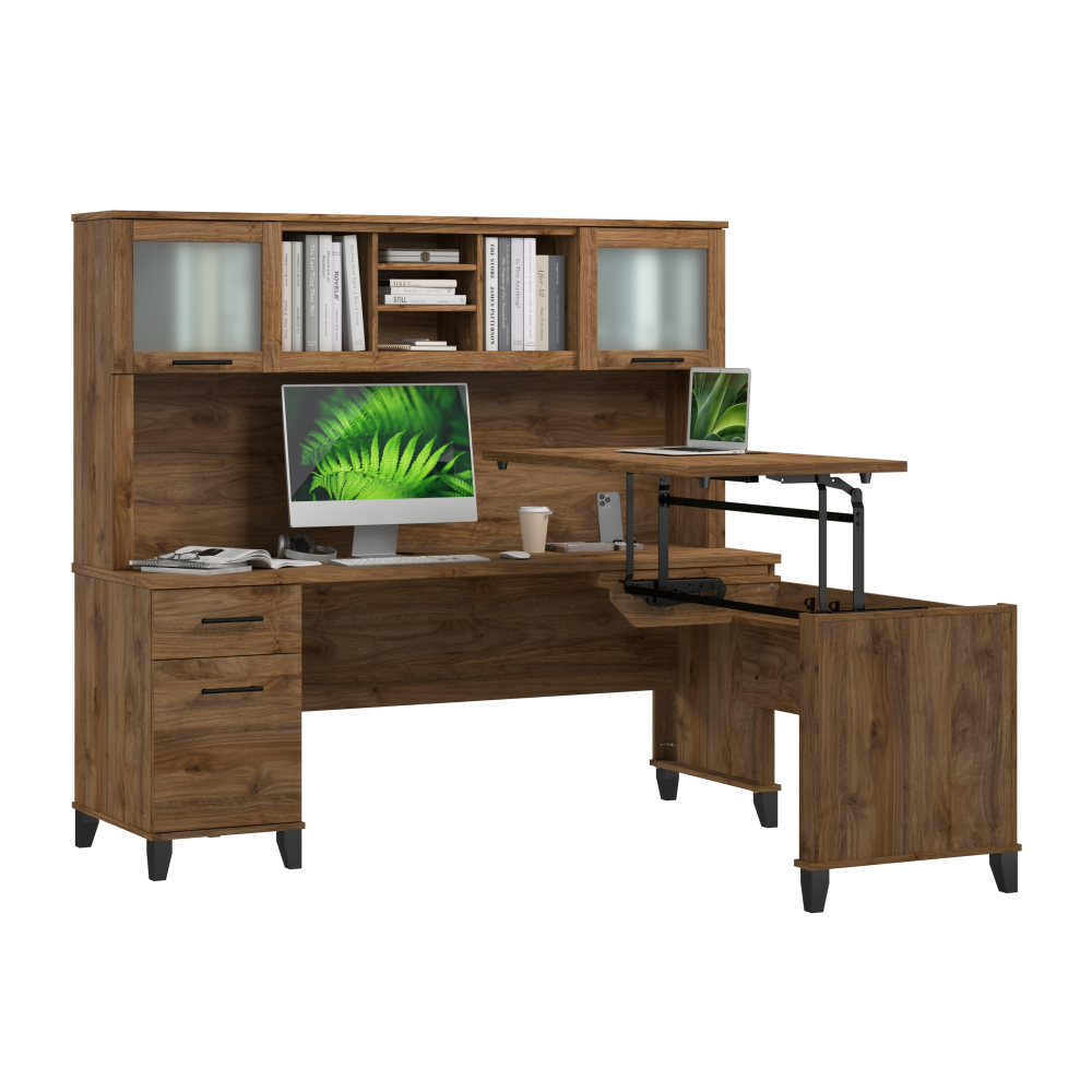Shop Bush Home Somerset 72W L-Shaped Sit to Stand Desk with Hutch, Image 02, SET015FW, #color_fresh walnut