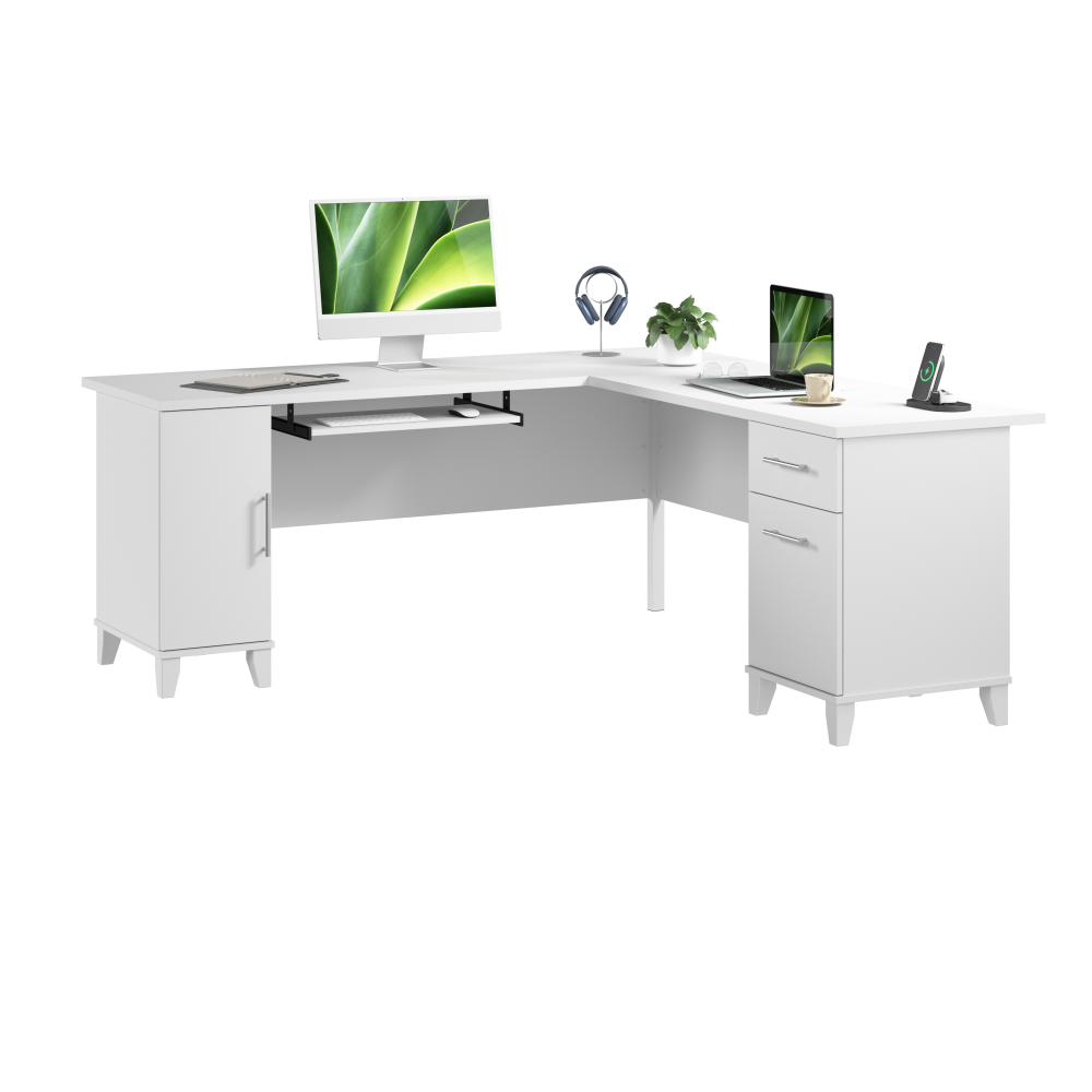 Shop Bush Home Somerset 72W L Shaped Desk with Storage, Image 02, WC81910K, #color_white