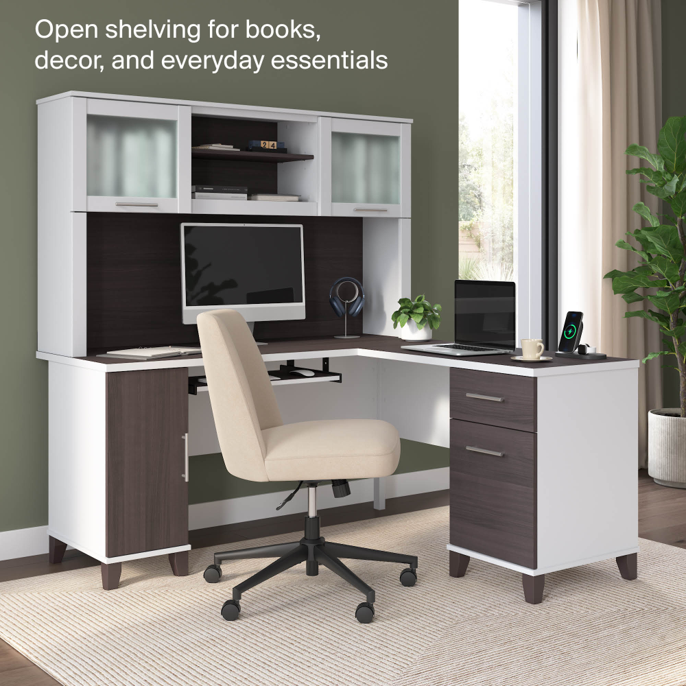 Shop Bush Home Somerset 60W Desk Hutch, Image 03, WC81031, #color_storm gray/white