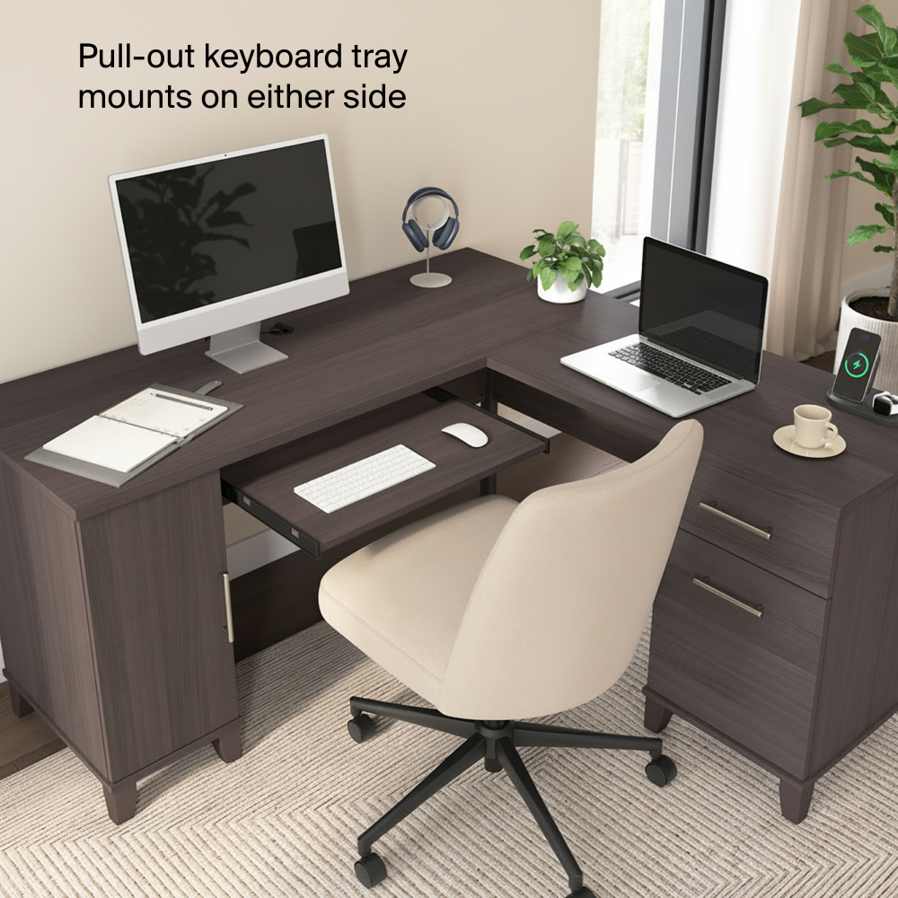 Shop Bush Home Somerset 60W L Shaped Desk with Storage, Image 06, WC81530K, #color_storm gray