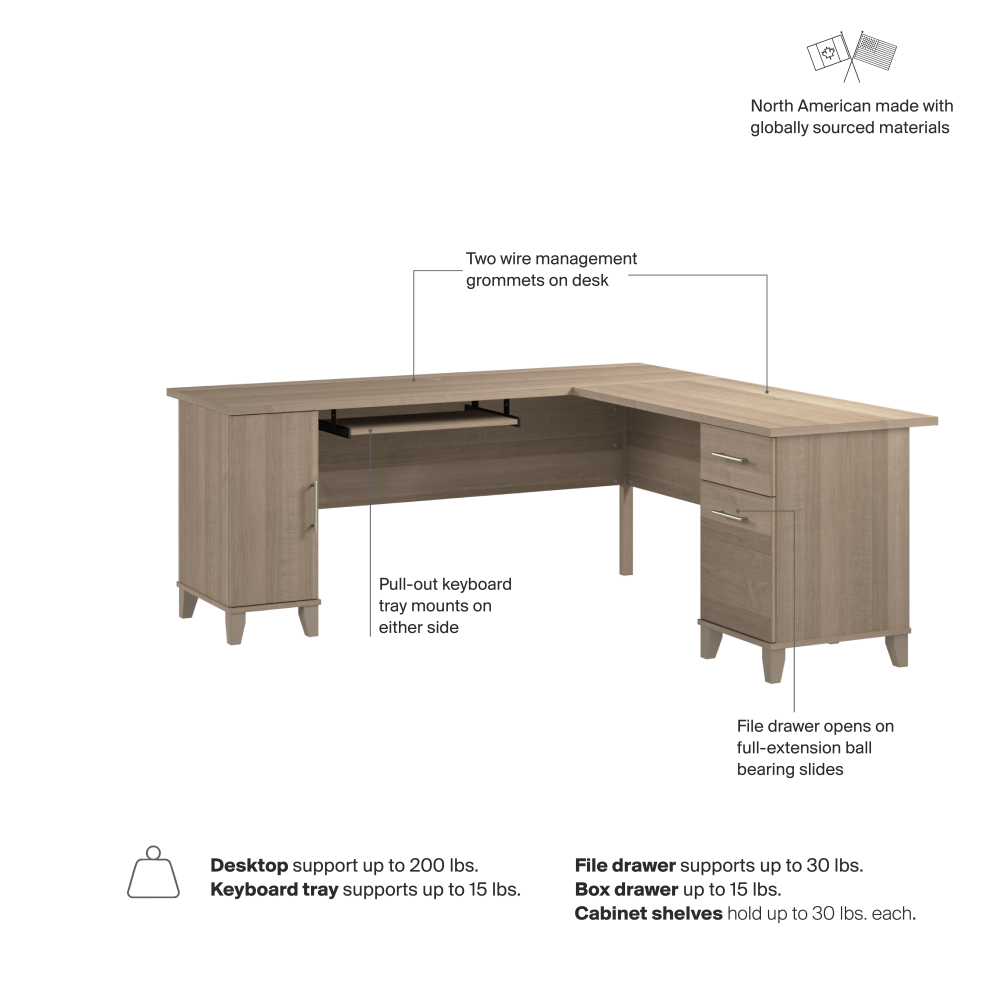 Shop Bush Home Somerset 72W L Shaped Desk with Storage, Image 07, WC81610K, #color_ash gray