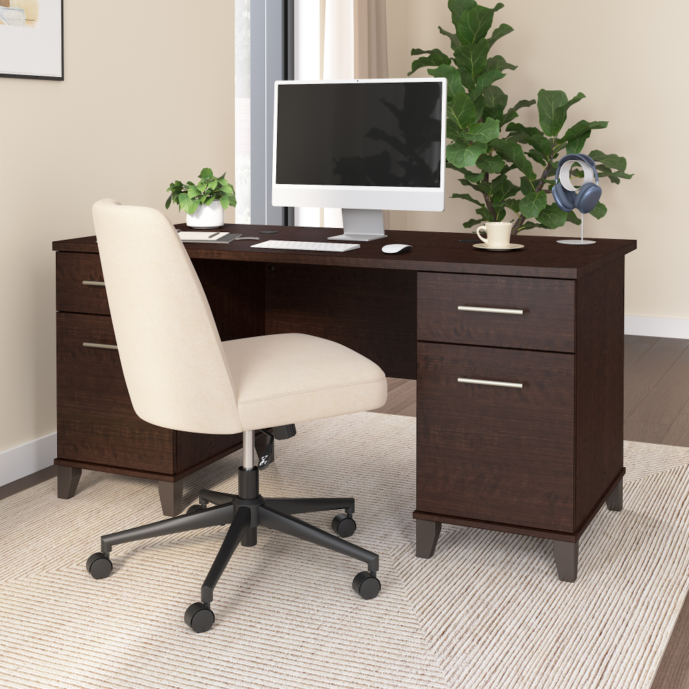 Shop Bush Home Somerset 60W Office Desk with Drawers, Image 01, WC81828K, #color_mocha cherry