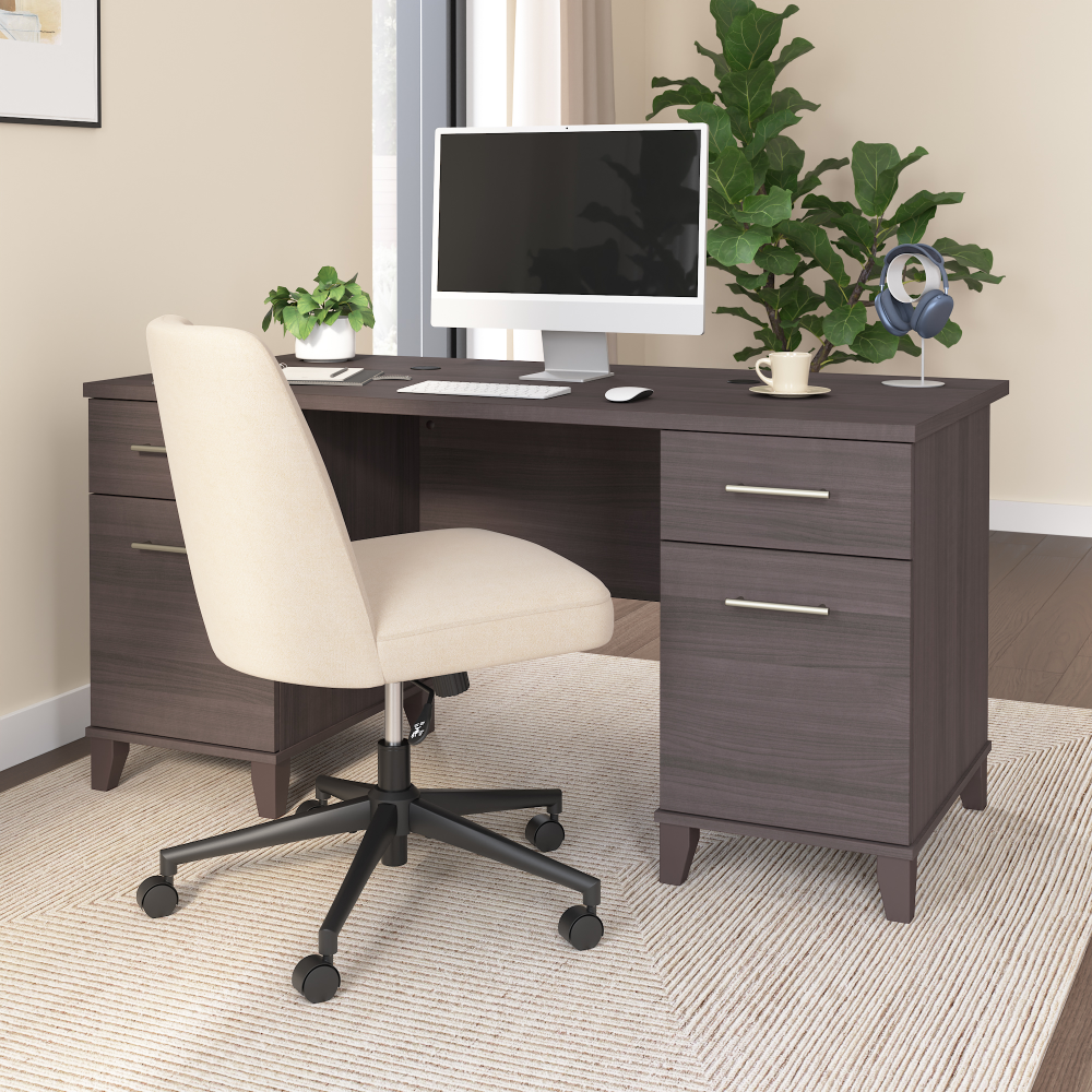 Shop Bush Home Somerset 60W Office Desk with Drawers, Image 01, WC81528K, #color_storm gray