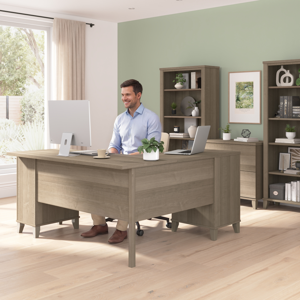 Shop Bush Home Somerset 60W L Shaped Desk with Storage, Image 03, WC81630K, #color_ash gray