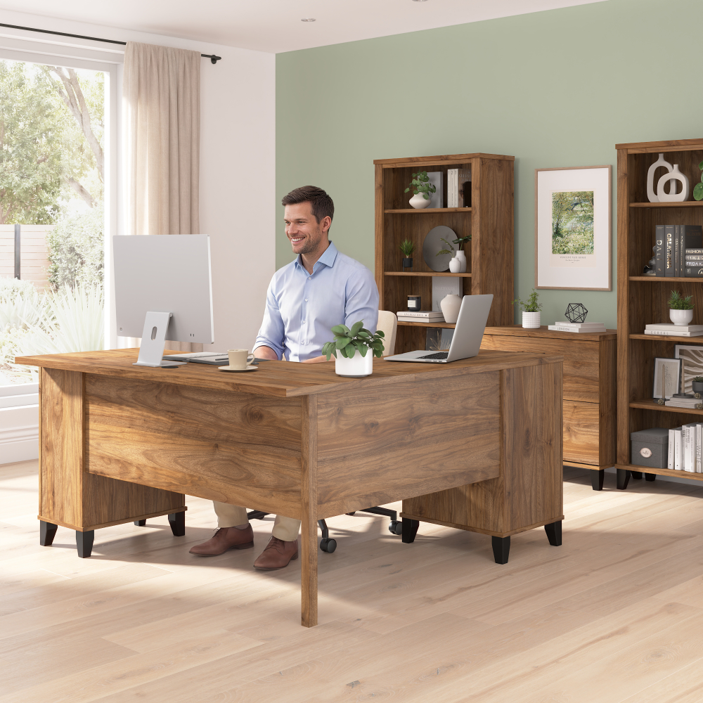 Shop Bush Home Somerset 60W L Shaped Desk with Storage, Image 03, WC81330K, #color_fresh walnut