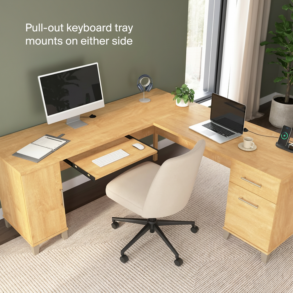 Shop Bush Home Somerset 72W L Shaped Desk with Storage, Image 06, WC81410K, #color_maple cross