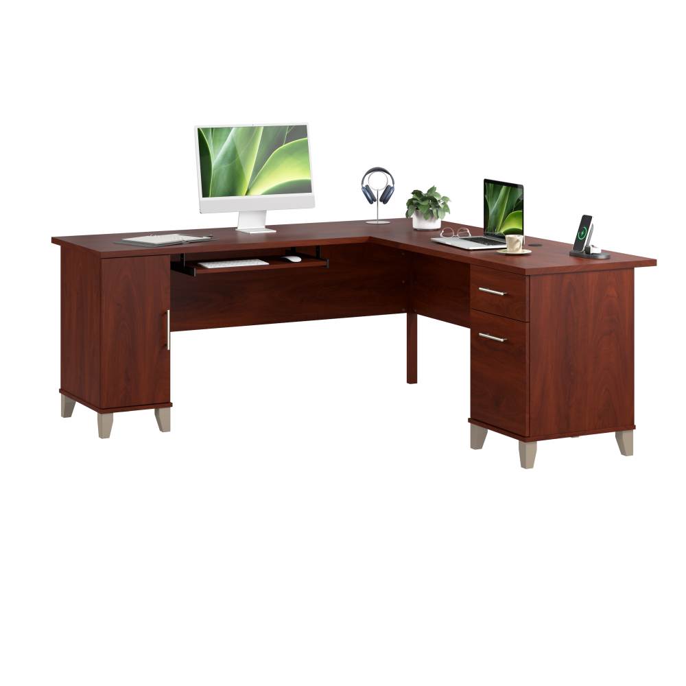Shop Bush Home Somerset 72W L Shaped Desk with Storage, Image 02, WC81710K, #color_hansen cherry