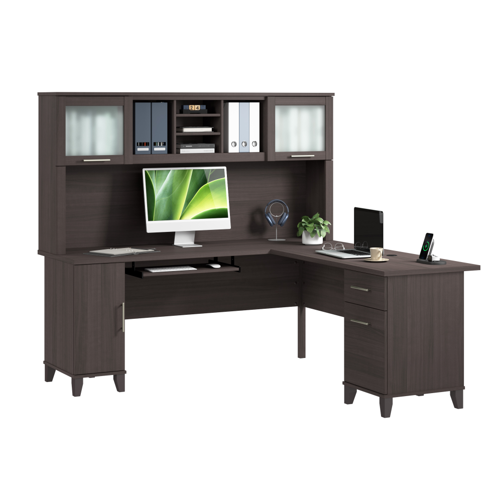 Shop Bush Home Somerset 72W L Shaped Desk with Hutch, Image 02, SET001SG, #color_storm gray