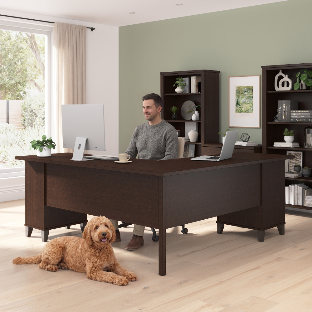 Shop Bush Home Somerset 72W L Shaped Desk with Storage, Image 03, WC81810K, #color_mocha cherry
