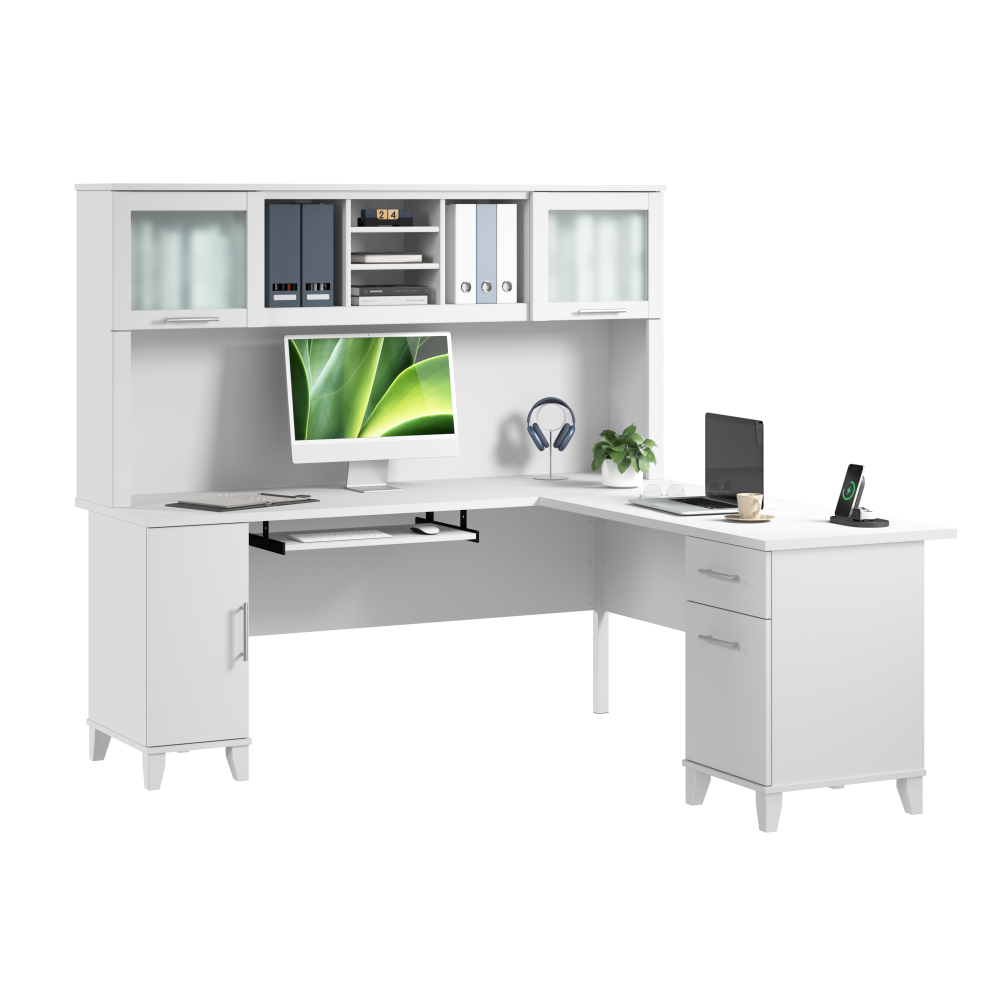 Shop Bush Home Somerset 72W L Shaped Desk with Hutch, Image 02, SET001WH, #color_white