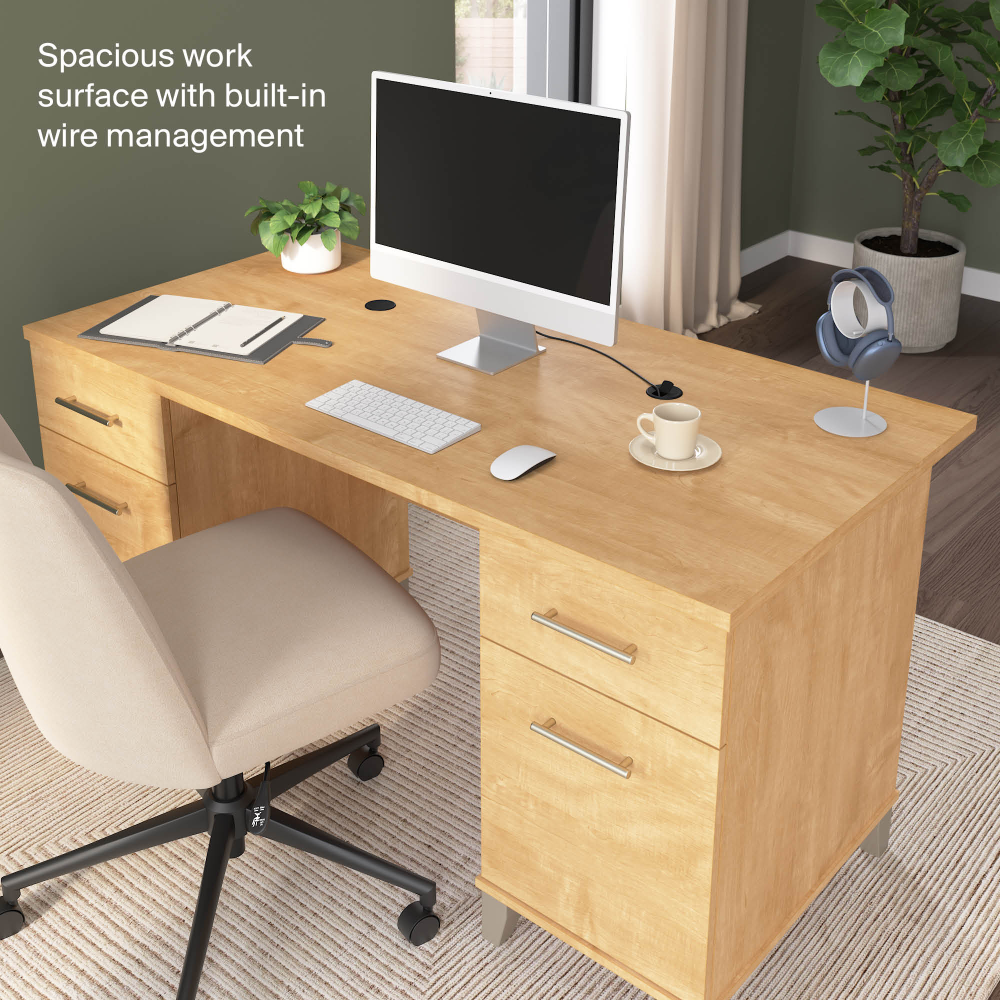 Shop Bush Home Somerset 60W Office Desk with Drawers, Image 05, WC81428K, #color_maple cross