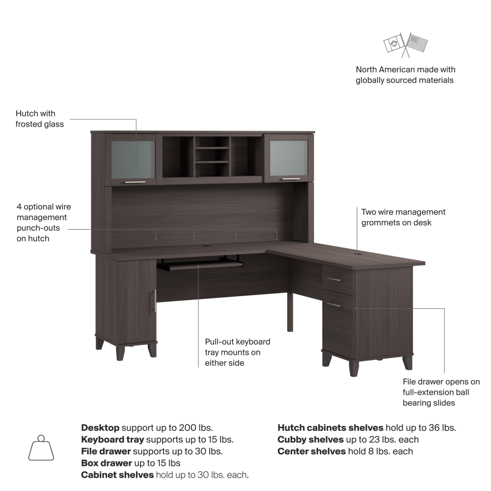 Shop Bush Home Somerset 72W L Shaped Desk with Hutch, Image 07, SET001SG, #color_storm gray